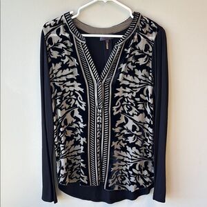 Hale Bob medium Elegant Black and white velvet Women's Top blouse long sleeve